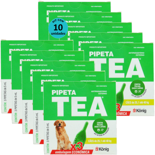 Pipeta Tea 5 ml Antiparasitário Contra Pulgas P/ Cães de 25,1 até 40 Kg C/ 3 unid. Kit C/ 10 Cxs