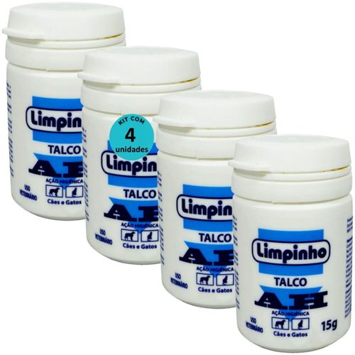 TALCO PÓ ANTISSÉPTICO AH 15G PARA CÃES E GATOS LIMPINHO KIT COM 4 TALCO PÓ ANTISSÉPTICO AH 15G PARA CÃES E GATOS LIMPINHO KIT COM 4