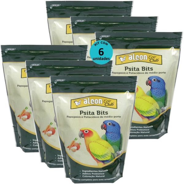 ALCON ECO CLUB PSITA BITS 450G KIT COM 6 RAÇÃO PARA AVES