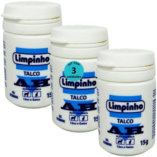 TALCO PÓ ANTISSÉPTICO AH 15G PARA CÃES E GATOS LIMPINHO KIT COM 3