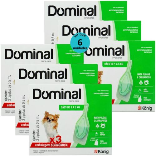 DOMINAL PIPETA PARA CÃES 1 A 5KG 0,5ML VERDE 3 UNID. KIT COM 6 CXS PREVENÇÃO DE PULGAS E CARRAPATOS DOMINAL PIPETA PARA CÃES 1 A 5KG 0,5ML VERDE 3 UNID. KIT COM 6 CXS PREVENÇÃO DE PULGAS E CARRAPATOS