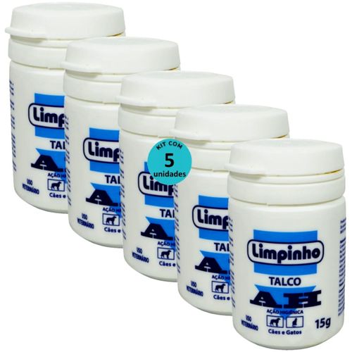 TALCO PÓ ANTISSÉPTICO AH 15G PARA CÃES E GATOS LIMPINHO KIT COM 5 TALCO PÓ ANTISSÉPTICO AH 15G PARA CÃES E GATOS LIMPINHO KIT COM 5