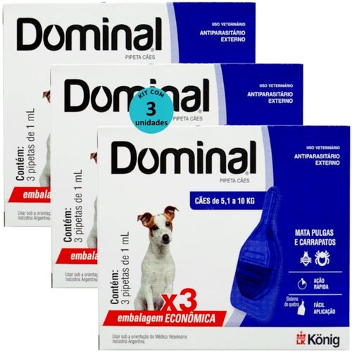 DOMINAL PIPETA PARA CÃES 5,1 A 10KG 1ML AZUL COM 3 UNID. KIT COM 3 CXS DOMINAL PIPETA PARA CÃES 5,1 A 10KG 1ML AZUL 3 UNID. KIT COM 3 CXS PREVENÇÃO DE PULGAS E CARRAPATOS DOMINAL PIPETA PARA CÃES 5,1 A 10KG 1ML AZUL COM 3 UNID. KIT COM 3 CXS DOMINAL PIPETA PARA CÃES 5,1 A 10KG 1ML AZUL 3 UNID. KIT COM 3 CXS PREVENÇÃO DE PULGAS E CARRAPATOS