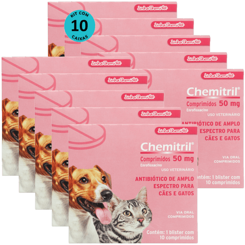 Chemitril 50mg Com 10 Comprimidos Para Cães e Gatos Chemitec Kit Com 10 Chemitril 50mg Com 10 Comprimidos Para Cães e Gatos Chemitec Kit Com 10