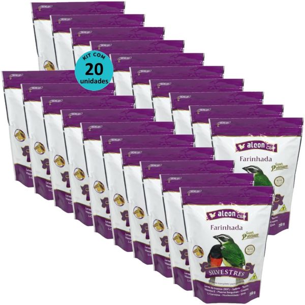 ALCON CLUB FARINHADA SILVESTRES 250G SUPER PREMIUM KIT COM 20 PARA AZULÃO, BICUDO, COLEIRO, CABOCLINHO, CURIÓ, PÁSSARO-PRETO, SABIÁ, TRINCA-FERRO