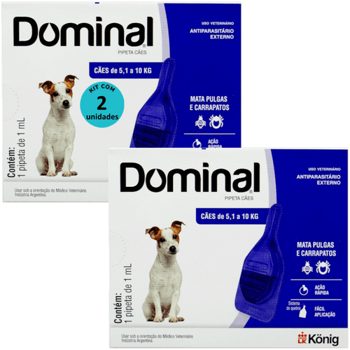 DOMINAL PIPETA PARA CÃES 5,1 A 10KG 1ML AZUL KIT COM 2 PREVENÇÃO PULGAS E CARRAPATOS DOMINAL PIPETA PARA CÃES 5,1 A 10KG 1ML AZUL KIT COM 2 PREVENÇÃO PULGAS E CARRAPATOS