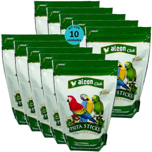 ALCON CLUB PSITA STICKS 450G SUPER PREMIUM KIT COM 10 PARA PAPAGAIOS E ARARAS