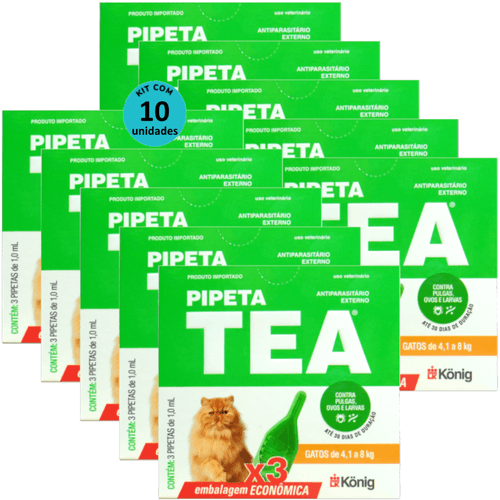 Pipeta Tea 1,0 ml Antiparasitário Contra Pulgas P/ Gatos de 4,1 até 8 Kg C/ 3 unid. Kit C/ 10 Cxs Pipeta Tea 1,0 ml Antiparasitário Contra Pulgas P/ Gatos de 4,1 até 8 Kg C/ 3 unid. Kit C/ 10 Cxs
