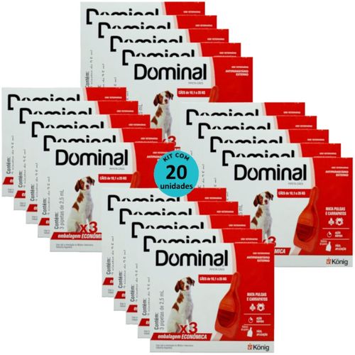 DOMINAL PIPETA PARA CÃES 10,1 A 25KG 2,5ML VERMELHO 3 UNID. KIT COM 20 CXS PREVENÇÃO DE PULGAS E CARRAPATOS DOMINAL PIPETA PARA CÃES 10,1 A 25KG 2,5ML VERMELHO 3 UNID. KIT COM 20 CXS PREVENÇÃO DE PULGAS E CARRAPATOS