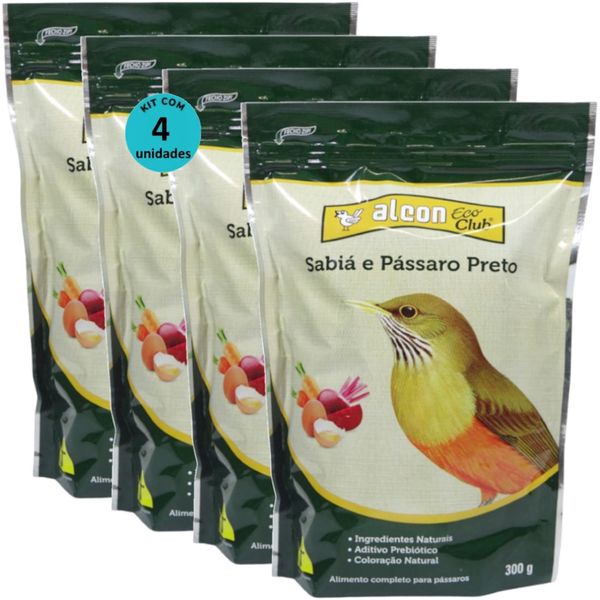 ALCON ECO CLUB SABIÁ E PÁSSARO PRETO 300G KIT COM 4 RAÇÃO PARA PÁSSAROS