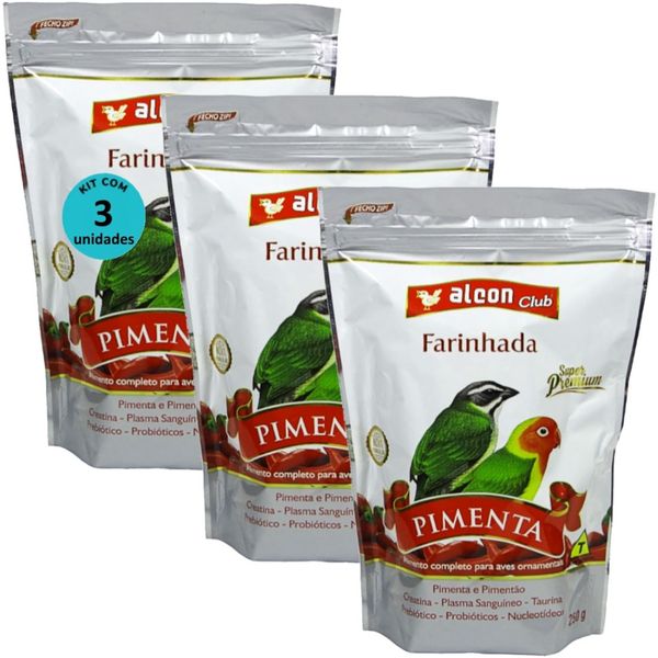 ALCON CLUB FARINHADA PIMENTA 250G SUPER PREMIUM KIT COM 3 RAÇÃO PARA AVES