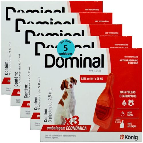 DOMINAL PIPETA PARA CÃES 10,1 A 25KG 2,5ML VERMELHO 3 UNID. KIT COM 5 CXS PREVENÇÃO DE PULGAS E CARRAPATOS DOMINAL PIPETA PARA CÃES 10,1 A 25KG 2,5ML VERMELHO 3 UNID. KIT COM 5 CXS PREVENÇÃO DE PULGAS E CARRAPATOS