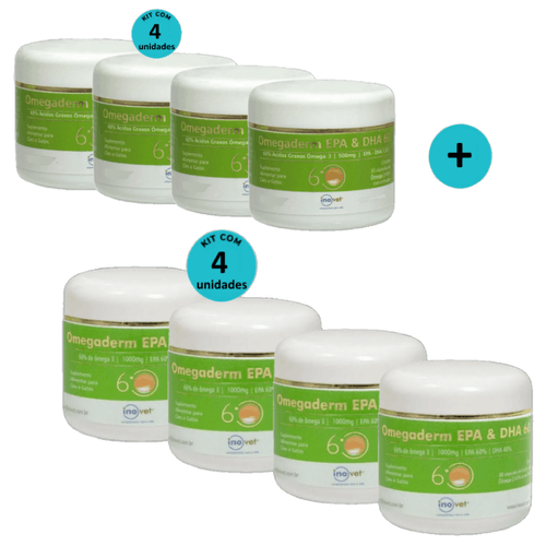Omegaderm EPA & DHA 60 Supl. 500mg C/ 30 cáp. + Omegaderm Supl. 1000mg C/ 30 cáp. Kit c/ 4 de cada