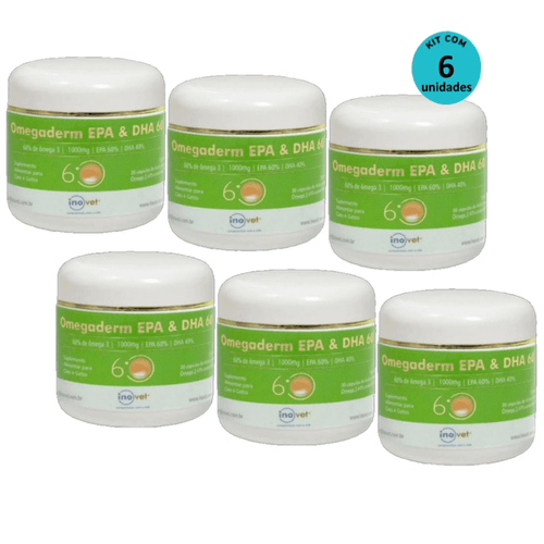 Omegaderm EPA & DHA 60 Suplemento para Cães e Gatos 1000mg C/ 30 cápsulas Kit c/ 6 Omegaderm EPA & DHA 60 Suplemento para Cães e Gatos 1000mg C/ 30 cápsulas Kit c/ 6