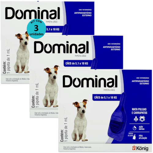 DOMINAL PIPETA PARA CÃES 5,1 A 10KG 1ML AZUL KIT COM 3 PREVENÇÃO PULGAS E CARRAPATOS DOMINAL PIPETA PARA CÃES 5,1 A 10KG 1ML AZUL KIT COM 3 PREVENÇÃO PULGAS E CARRAPATOS