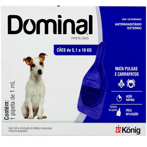 DOMINAL PIPETA PARA CÃES 5,1 A 10KG 1ML AZUL PREVENÇÃO PULGAS E CARRAPATOS DOMINAL PIPETA PARA CÃES 5,1 A 10KG 1ML AZUL PREVENÇÃO PULGAS E CARRAPATOS