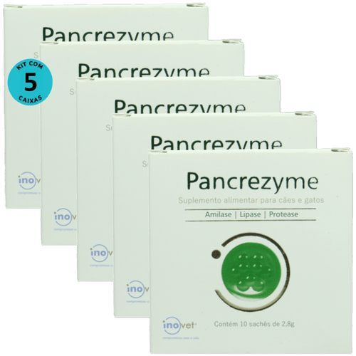 Pancrezyme Suplemento Para Cães e Gatos 2,8g C/ 10 Sachê Kit Com 5