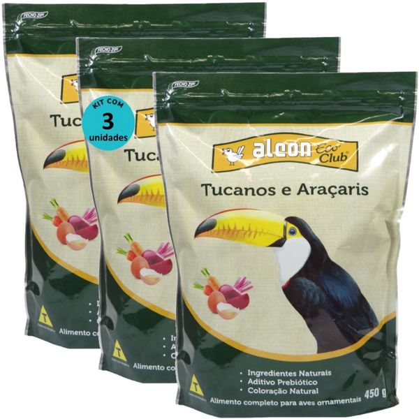 ALCON ECO CLUB TUCANOS E ARAÇARIS 450G KIT COM 3 RAÇÃO PARA AVES