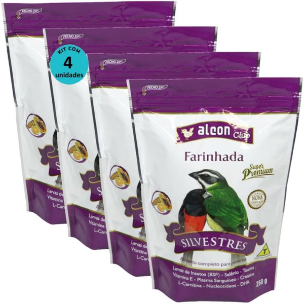ALCON CLUB FARINHADA SILVESTRES 250G SUPER PREMIUM KIT COM 4 PARA AZULÃO, BICUDO, COLEIRO, CABOCLINHO, CURIÓ, PÁSSARO-PRETO, SABIÁ, TRINCA-FERRO