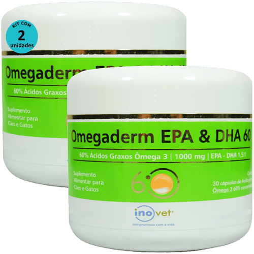 Omegaderm EPA & DHA 60 Suplemento Cães e Gatos 1000mg C/ 30 Cápsulas Kit Com 2 Omegaderm EPA & DHA 60 Suplemento Cães e Gatos 1000mg C/ 30 Cápsulas Kit Com 2