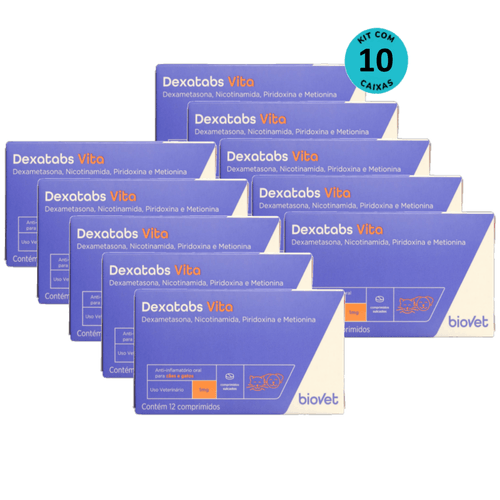 Dexatabs Vita Para Cães E Gatos 1mg Com 12 Comp. Kit C/ 10 cx