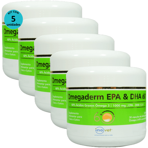 Omegaderm EPA & DHA 60 Suplemento Cães e Gatos 1000mg C/ 30 Cápsulas Kit Com 5 Omegaderm EPA & DHA 60 Suplemento Cães e Gatos 1000mg C/ 30 Cápsulas Kit Com 5