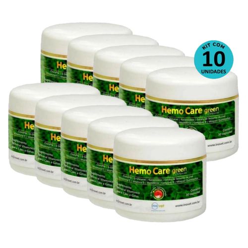 Kit 10 Hemo Care Green Suplemento P/ Cães e Gatos C/ 30 Cápsulas - Inovet Kit 10 Hemo Care Green Suplemento P/ Cães e Gatos C/ 30 Cápsulas - Inovet