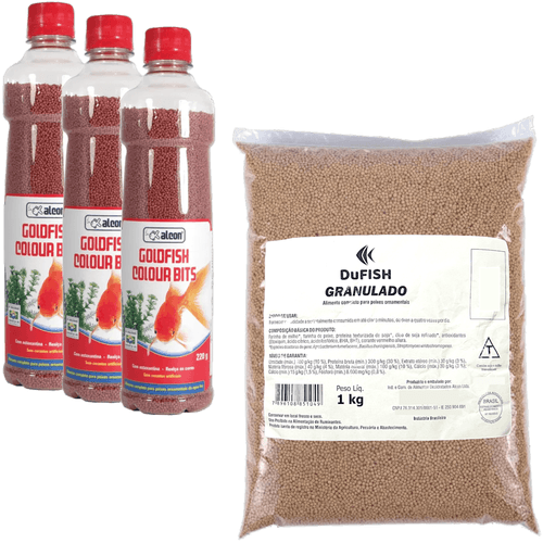 Kit 3 Alcon Goldfish Colour Bits 220g + 1 Alcon Dufish 1kg Kit 3 Alcon Goldfish Colour Bits 220g + 1 Alcon Dufish 1kg