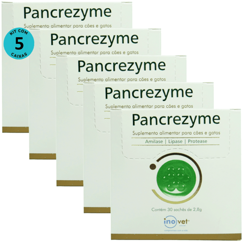 Kit 5 Pancrezyme Suplemento P/ Cães e Gatos 2,8g C/ 30 Sachê- Inovet Kit 5 Pancrezyme Suplemento P/ Cães e Gatos 2,8g C/ 30 Sachê- Inovet