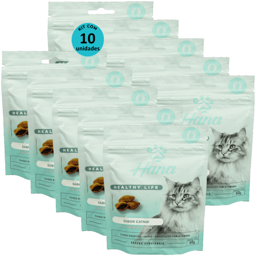 Kit 10 Snacks Hana Healthy Life Cat Sensations P/ Gatos Adultos - 60g