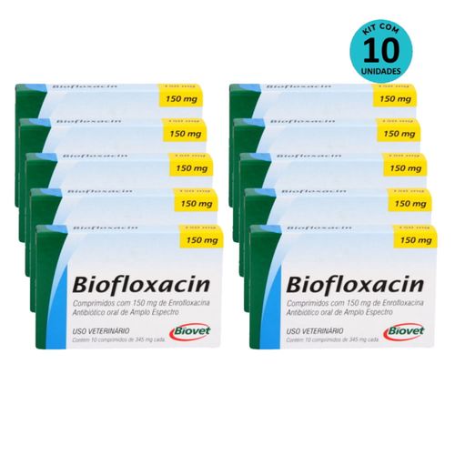 Kit 10 Biofloxacin 150mg C/ 10 Comprimidos- Biovet Kit 10 Biofloxacin 150mg C/ 10 Comprimidos- Biovet