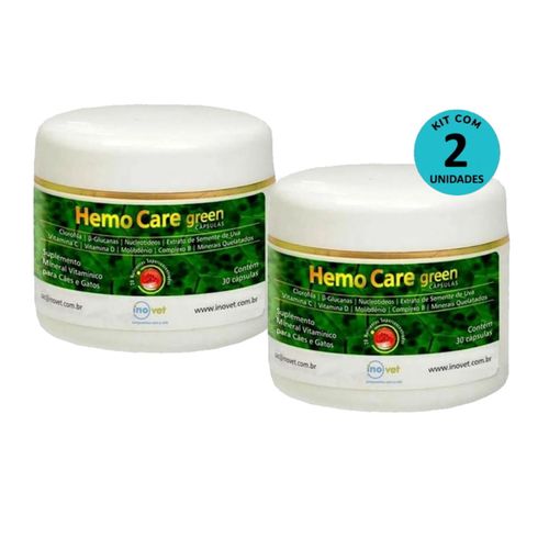 Kit 2 Hemo Care Green Suplemento P/ Cães e Gatos C/ 30 Cápsulas - Inovet Kit 2 Hemo Care Green Suplemento P/ Cães e Gatos C/ 30 Cápsulas - Inovet