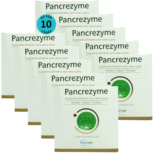 Kit 10 Pancrezyme Suplemento P/ Cães e Gatos 2,8g C/ 30 Sachê- Inovet Kit 10 Pancrezyme Suplemento P/ Cães e Gatos 2,8g C/ 30 Sachê- Inovet