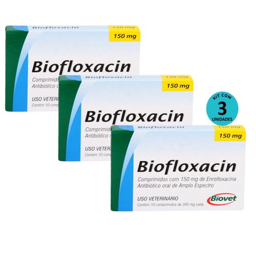 Kit 3 Biofloxacin 150mg C/ 10 Comprimidos- Biovet Kit 3 Biofloxacin 150mg C/ 10 Comprimidos- Biovet