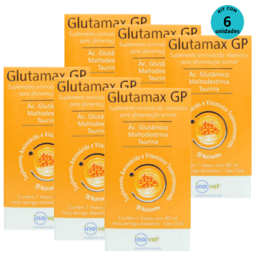 Kit 6 Glutamax GP Suplemento P/ Animais 80ml- Inovet Kit 6 Glutamax GP Suplemento P/ Animais 80ml- Inovet