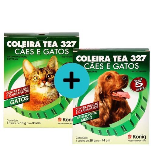 Kit 1 Coleira TEA 327 König Gatos + 1 coleira TEA Cães Médios Kit 1 Coleira TEA 327 König Gatos + 1 coleira TEA Cães Médios
