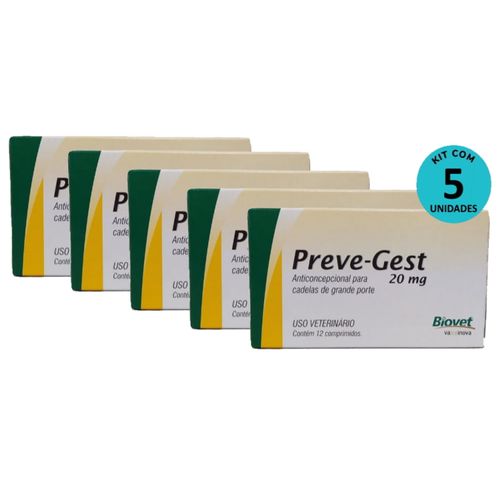 Kit Anticoncepcional Preve-Gest Biovet 20mg c/ 12 Comprimidos C/ 5 unidades