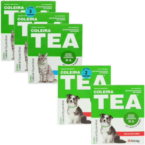 Kit 3 Coleiras TEA 327 König Gatos +2 coleiras TEA Cães Médios