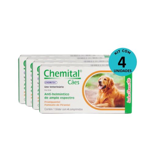 Kit Vermífugos Chemital Cães Chemitec 4 Comp. C/ 4 caixas Kit Vermífugos Chemital Cães Chemitec 4 Comp. C/ 4 caixas