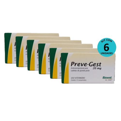 Kit Anticoncepcional Preve-Gest Biovet 20mg c/ 12 Comprimidos C/ 6 unidades