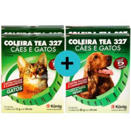 Kit 2 Coleiras TEA 327 König Gatos + 2 coleiras TEA Cães Médios