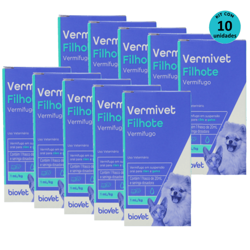 Kit Vermífugo Vermivet Filhotes Biovet 20ml C/ 10 unidades Kit Vermífugo Vermivet Filhotes Biovet 20ml C/ 10 unidades