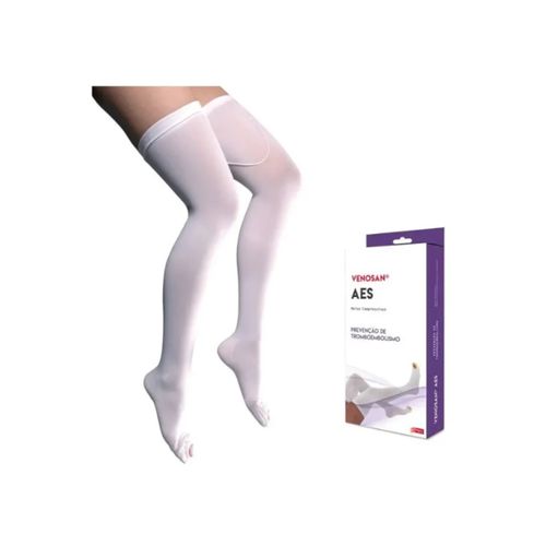 Meia de compressão pós cirúrgica antitrombo antiembolia AES 18mmHg Meia-Coxa AGH branca - Venosan M Meia de compressão pós cirúrgica antitrombo antiembolia AES 18mmHg Meia-Coxa AGH branca - Venosan M