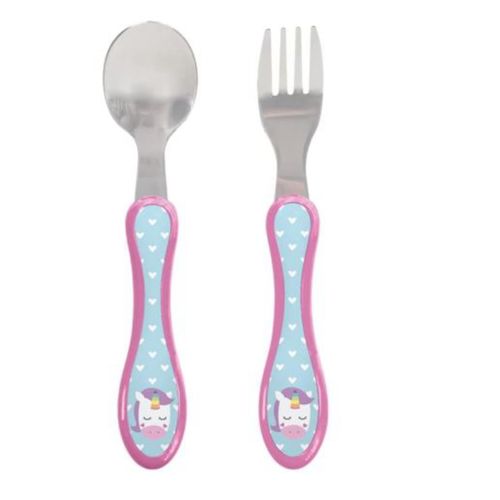Kit Infantil de Talheres Anatômicos (garfo e colher) Animal Fun Unicórnio - Buba