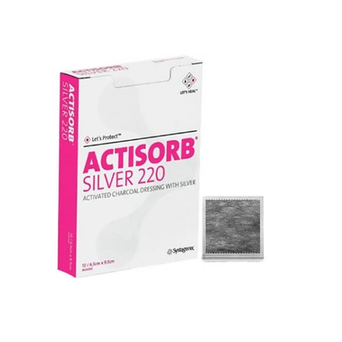 Curativo Actisorb Silver 220 Carvão Ativado Com Prata 6,5 x 9,5cm (caixa com 10 unidades) - Systagenix