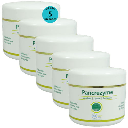 Pancrezyme 60 Cápsulas 280mg Para Cães e Gatos Inovet Kit Com 5 Pancrezyme 60 Cápsulas 280mg Para Cães e Gatos Inovet Kit Com 5