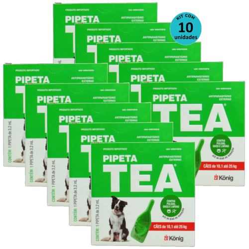 Pipeta Tea 3,2ml Antiparasitário Contra Pulgas para Cães de 10,1 até 25 Kg - König Kit Com 10 Pipeta Tea 3,2ml Antiparasitário Contra Pulgas para Cães de 10,1 até 25 Kg - König Kit Com 10