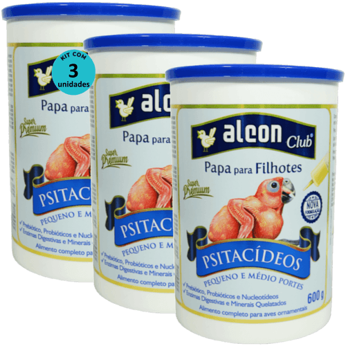 Alcon Club Papa Para Filhotes Psitacídeos Super Premium 600g Kit Com 3