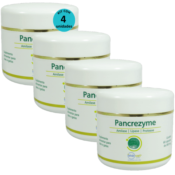 Pancrezyme 60 Cápsulas 280mg Para Cães e Gatos Inovet Kit Com 4