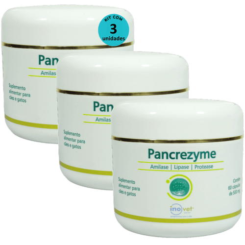 Pancrezyme 60 Cápsulas 500mg Para Cães e Gatos Inovet Kit Com 3 Pancrezyme 60 Cápsulas 500mg Para Cães e Gatos Inovet Kit Com 3